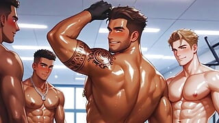 Νεαρή μαχητική ομάδα οργανώνει τρελό γκέι όργιο στο γυμναστήριο.