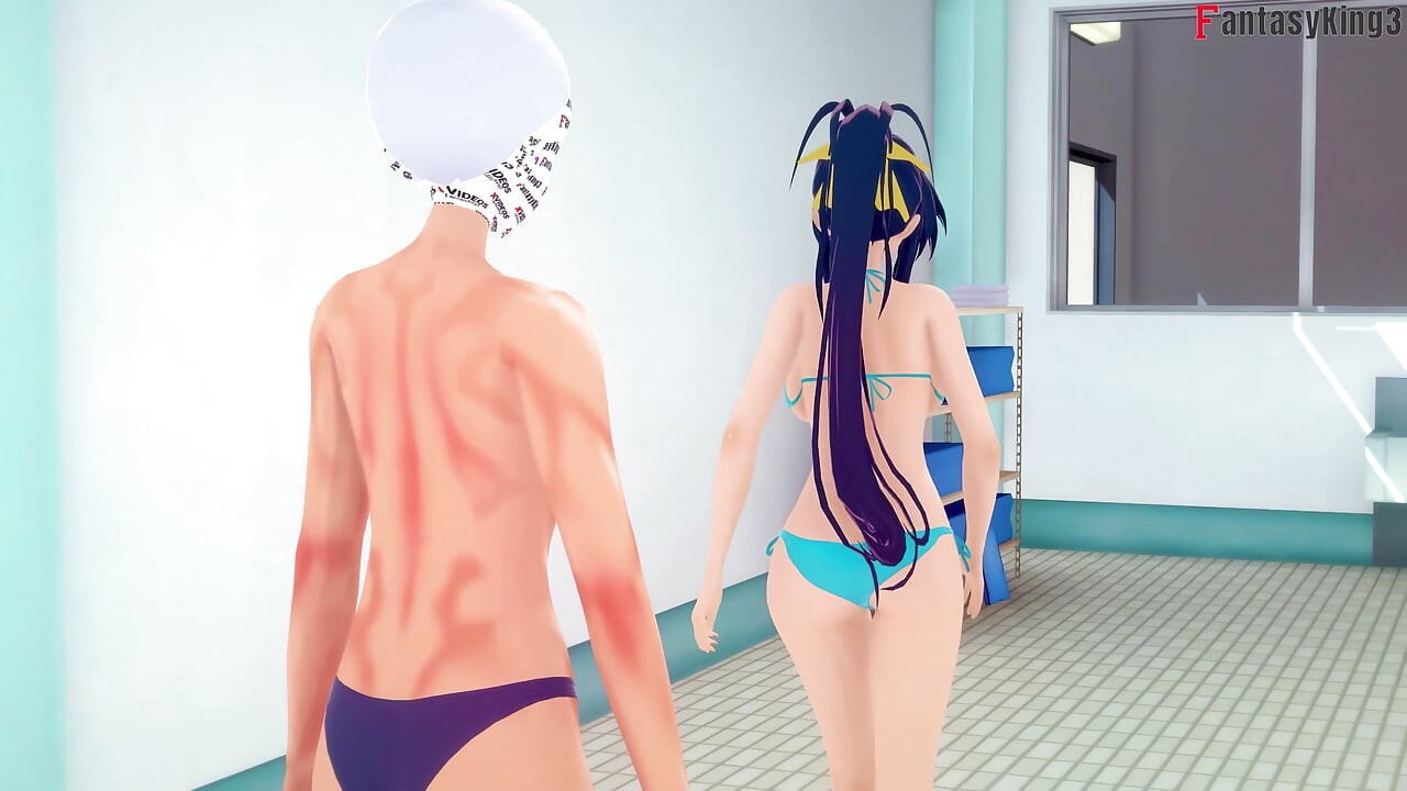 Rias & Akeno Thresome while phonecall and Akeno fucked in public Pool - DXD NTR Madness Series