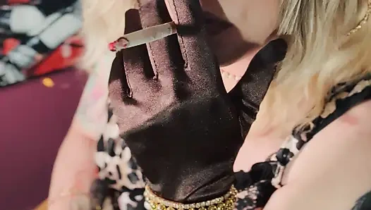 Blonde Tina Snua Dressed In Satin Smokes A Cigarette In Satin Gloves - Snap Inhales OMI OME Drifting Smoking