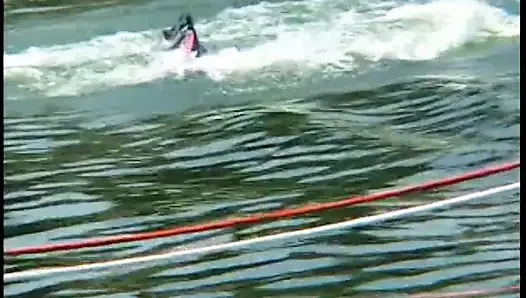 Hot blonde sucks dude's cock on the beach after water skiing