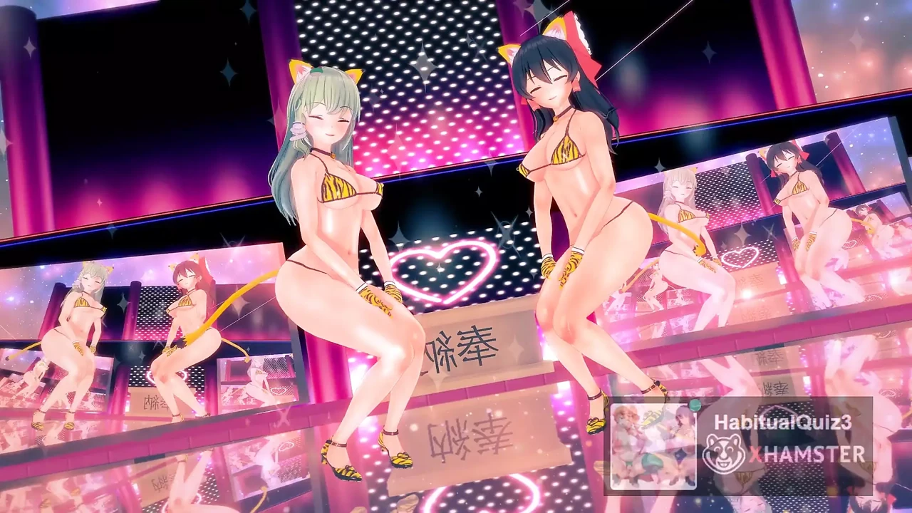 Touhou Project Series Hai Phut Hon In Tiger Striped Bikini School Reimu Hakurei And Sanae Kochiya