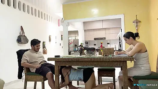 I fuck my girlfriend's daughter 18+ at the table while she doesn't see us!