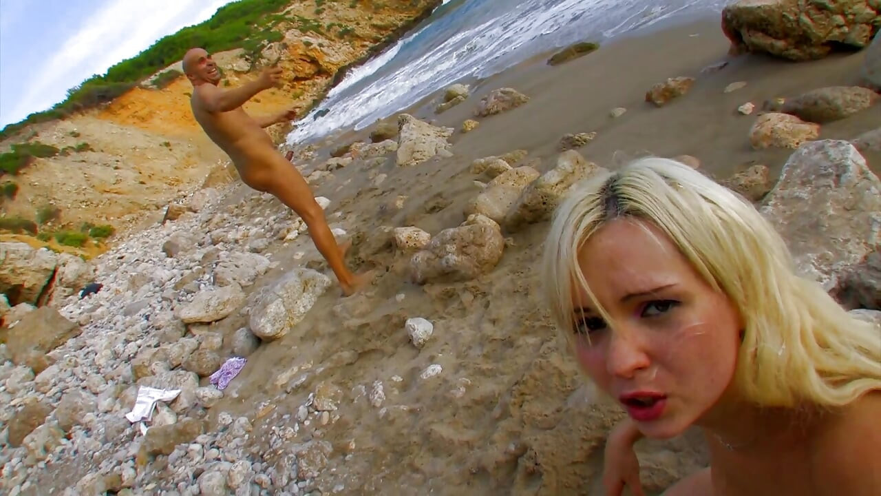 Amazing naked blonde on the beach ass fucked by a big cock