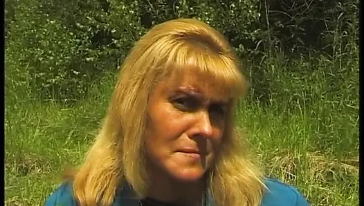 Hairy blonde mature have a nice time outdoors