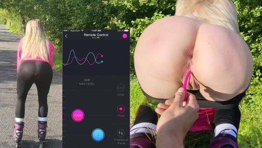 Op afstand bedienbare vibrator tijdens het sporten in het openbaar eindigt met hete anale seks