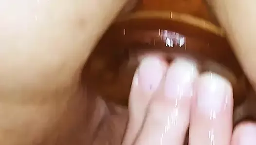 Wife fucks with dildo and husband helps