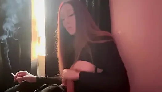 Smoking a Cigarette Big Boobs Dildo Play