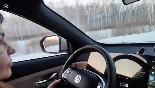 Sex on a winter road in a car