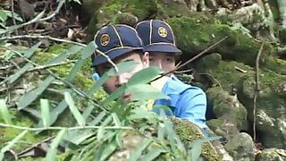 Skinny Asian scout enjoys outdoor sex after blowjob