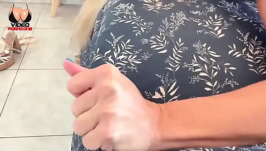 A Blonde MILF with a Big Ass Swallows My Cum and Asks for More!