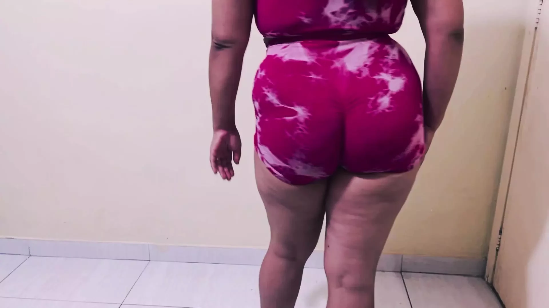 Latina with a big ass shaking and dancing with shorts stuffed in her ass