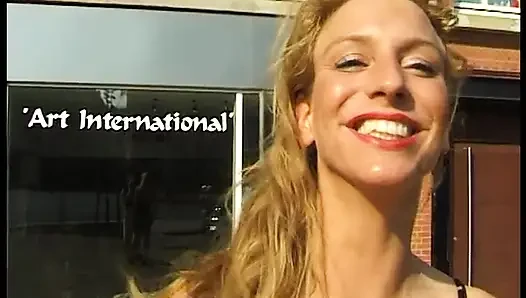Blonde babe shows amazing natural tits