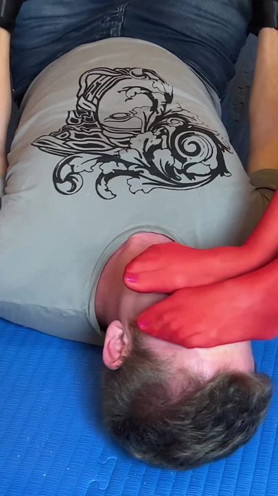Red Pantyhose Foot Domination