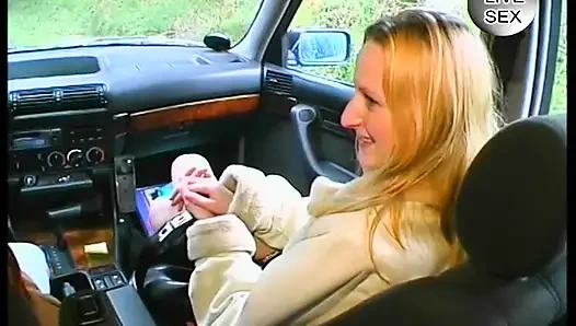 Blonde girl lets her boyfriend finger her in the car