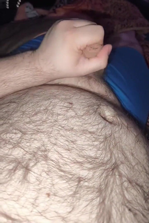 Fat Bear Jacking off & Cumming on Hairy Belly