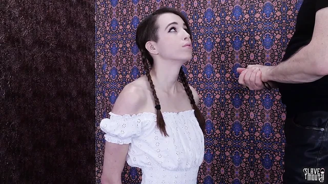Restrained teen throat fucked and gags and gets slobbery cumshot