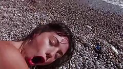 Curvy brunette babe from Germany fucking on a beautiful beach