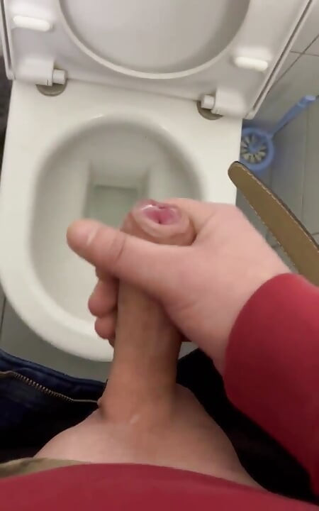 My Dick Cums in a Public Toilet Close up