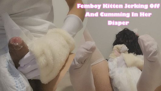 Femboy Kitten Jerking Off And Cumming In Her Diaper