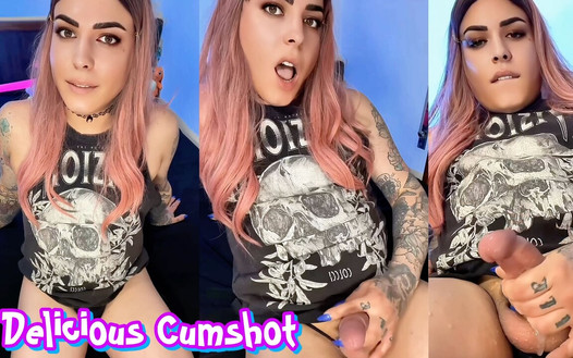 Beautiful Tattooed Trans Girl Masturbates and Has Incredible Cumshot