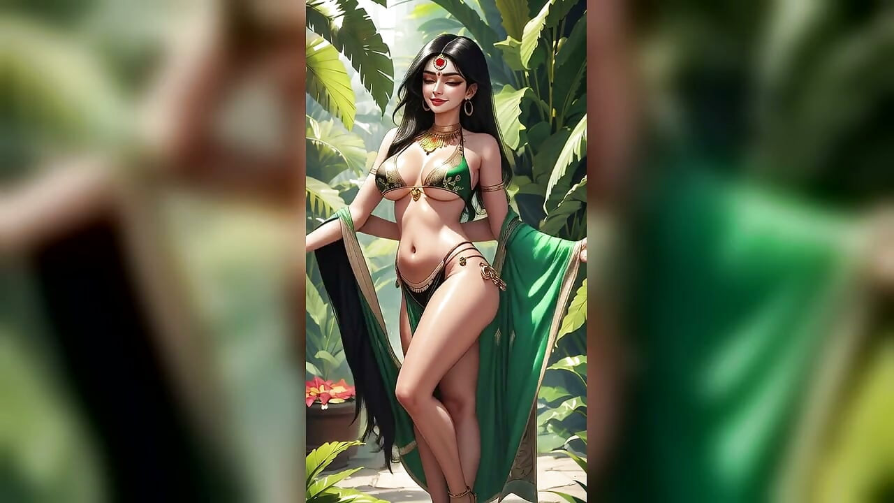 Indian beauty Priya desi bhabhi green bikini dance in temple garden (Ai model)