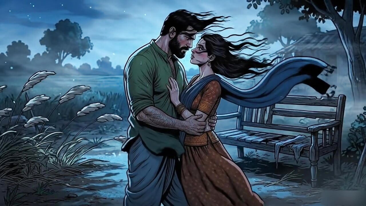 Raju and Seema started making a hut in the jungle and started having sex.