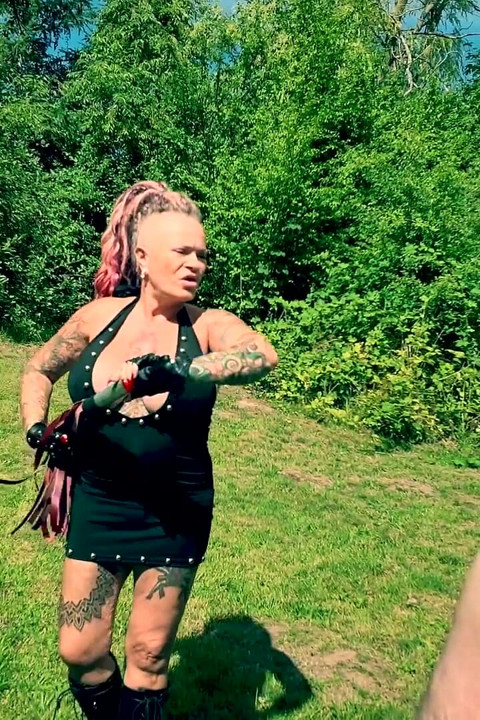 Outdoor Whipping with Pretty Blond MILF Domina