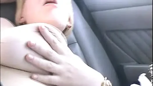 Horny Young Girl with Hairy Pussy Fucked in Car and Cum on Huge Tits by Big Amateur Cock