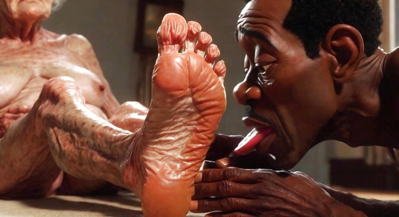 Avó muito velha com os pés oleados e lambidos - adoração exclusiva intensa
