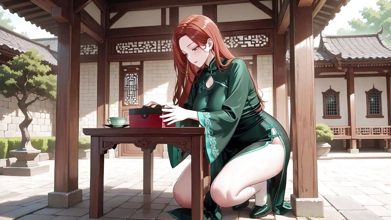 Red Hair & Emerald Qipao! Seducție leneșă în curtea din est