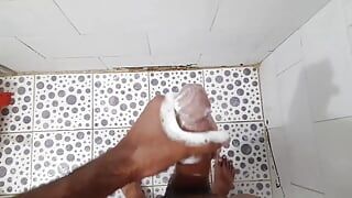 Iranian Masturbating with a Big Shampooed Cock