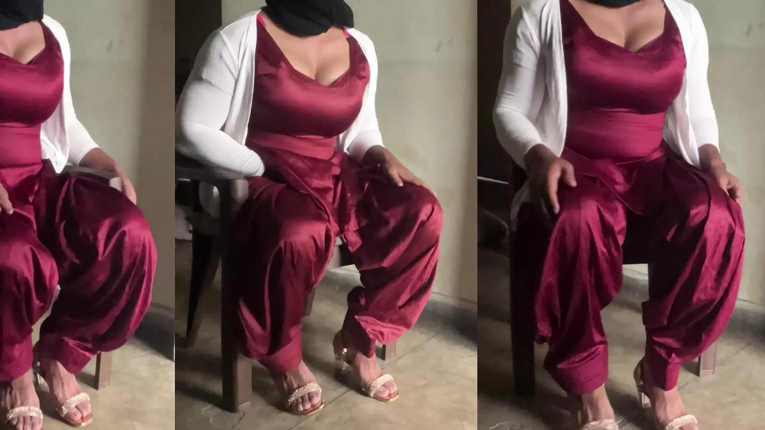 Vestido de cross de seda salwar provocando grandes tetas