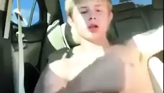 Hot blond gay boy wank in his car