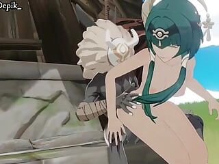 Genshin Impact Candace with Hilichurl Sex Hentai Mmd 3D Sea Green Hair Color Edit Smixix