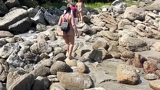 Hot Brunettes in Thong Bikini on the Trail of the Deserted Beach Delicious