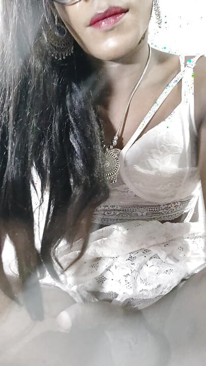 Indian sissy Cumming in white babydoll and eats own cum