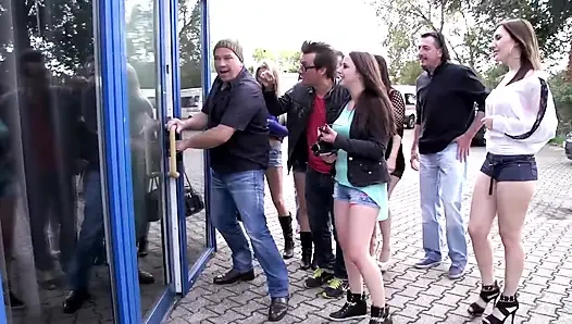 Wild Outdoor DP Gangbang with Horny Babes