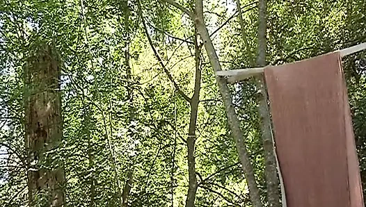 Cum Eating French MILF Pounded in Outdoor Threesome