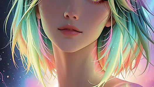 Parlak gözlü kozmik neon güzellik portresi rüya gibi fantezi ai art slayt gösterisi