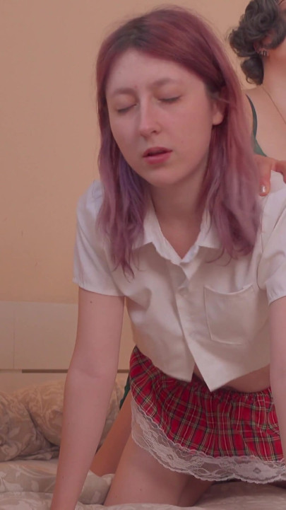 Hot Old StepMom with her nasty StepDaughter... Femdom strap-on fuck with shy tight pussy! | Clip 1