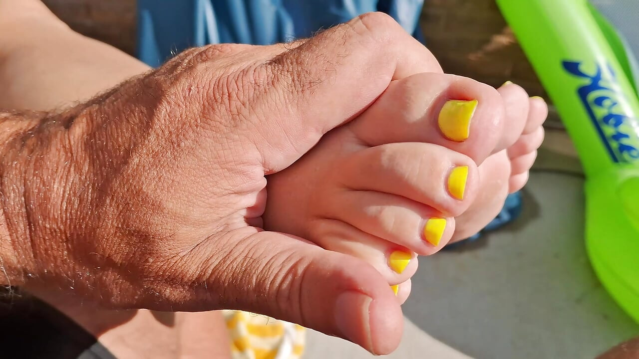 Sweet bare granny feet in different situations