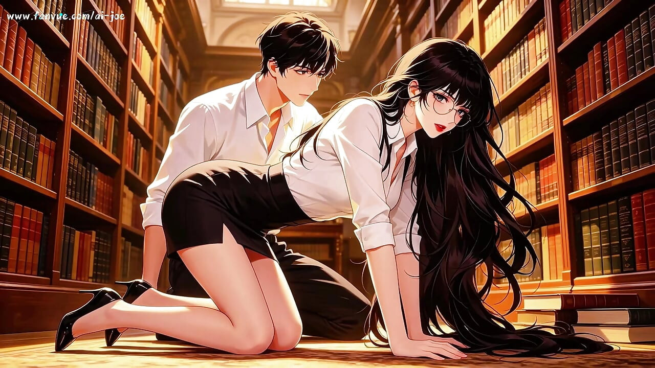Gap Moe glasses beautiful woman , the private study session in the library.Super temptation.Episode 3. AI-generated