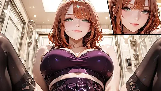 Purple Shiny Outfit Fucked to Orgasm in Bathtub