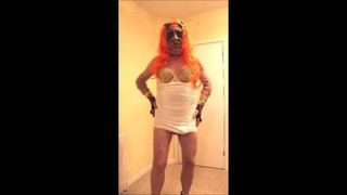 Orange haired slut in white stud dress