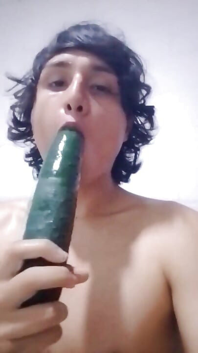 Femboy Chkes on a Cucumber and Penetrates His Rich Anal Hole