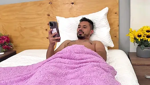 My stepsister walks into the room and catches me masturbating