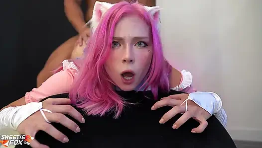 Pink Haired Girl Deep Sucking Dick and had Anal Sex until Cum Inside