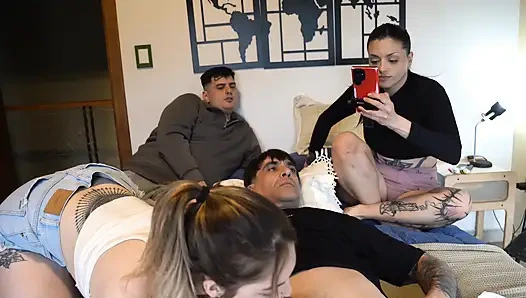 Lucrecia sucks me with my girlfriend in front of her humiliated boyfriend