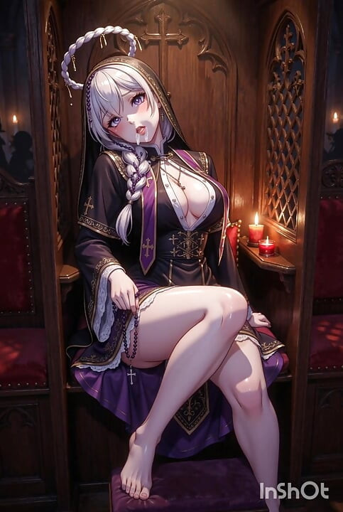 Cute hentai nun masturbates and fucks in the confessional