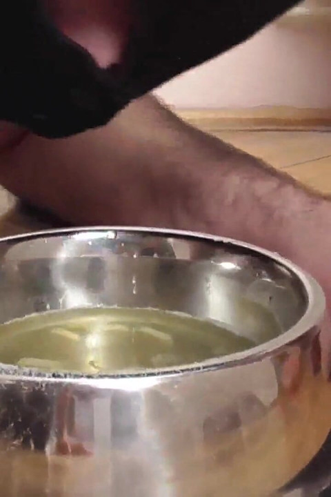 The slave gets to lick her feet before eating